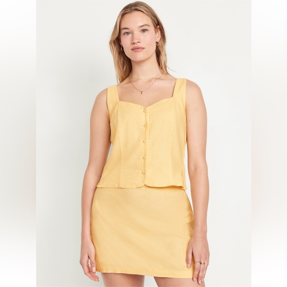 Old Navy Button Front Linen Blend Vest 2X in Sweet Butter Yellow